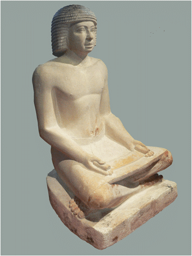 Egyptian, 'Scribe', 5th dynasty (2500 – 2350 BCE), painted limestone. The Louvre, Paris